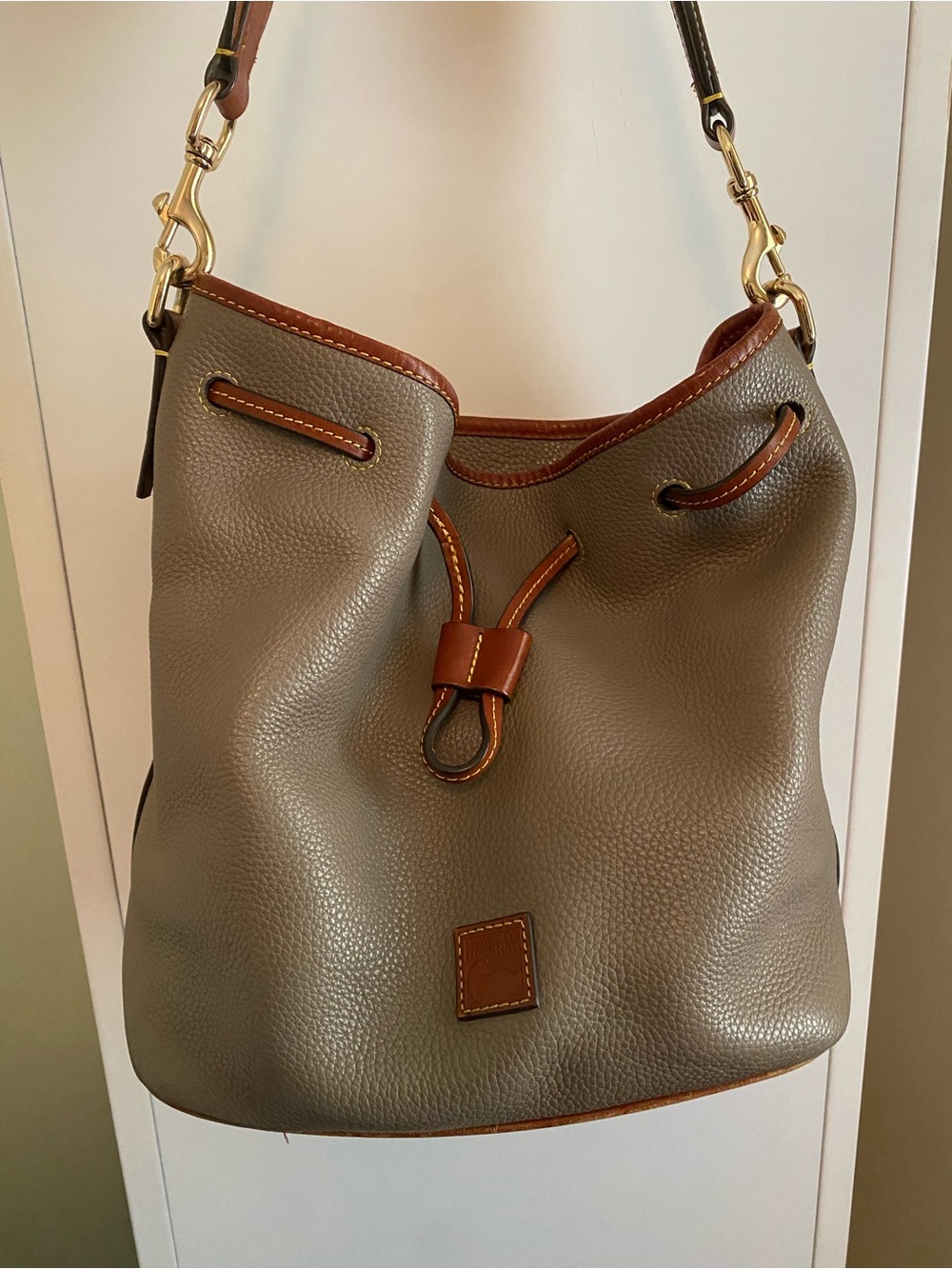 Dooney & Bourke Pebble Taupe Drawstring Bag
